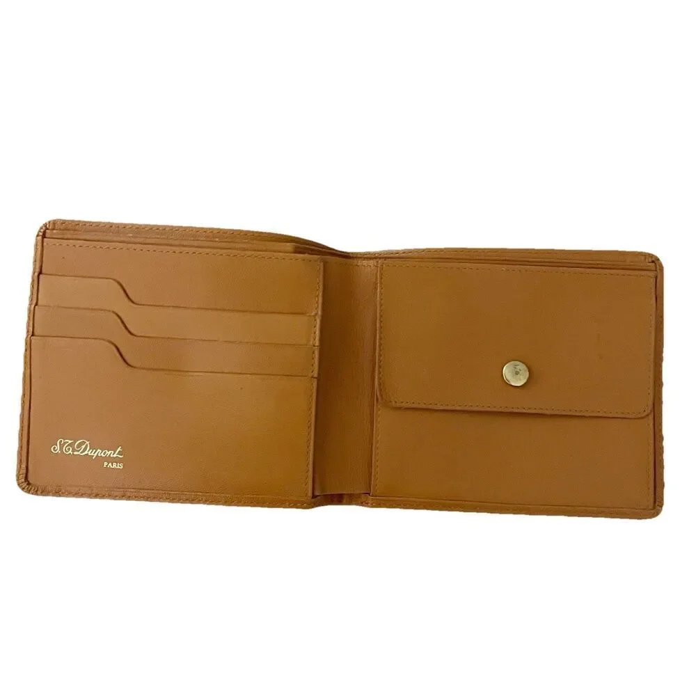 S.T. Dupont Vtg Men's Camel Brown Leather Bifold Wallet D Logo Snap Coin Pouch